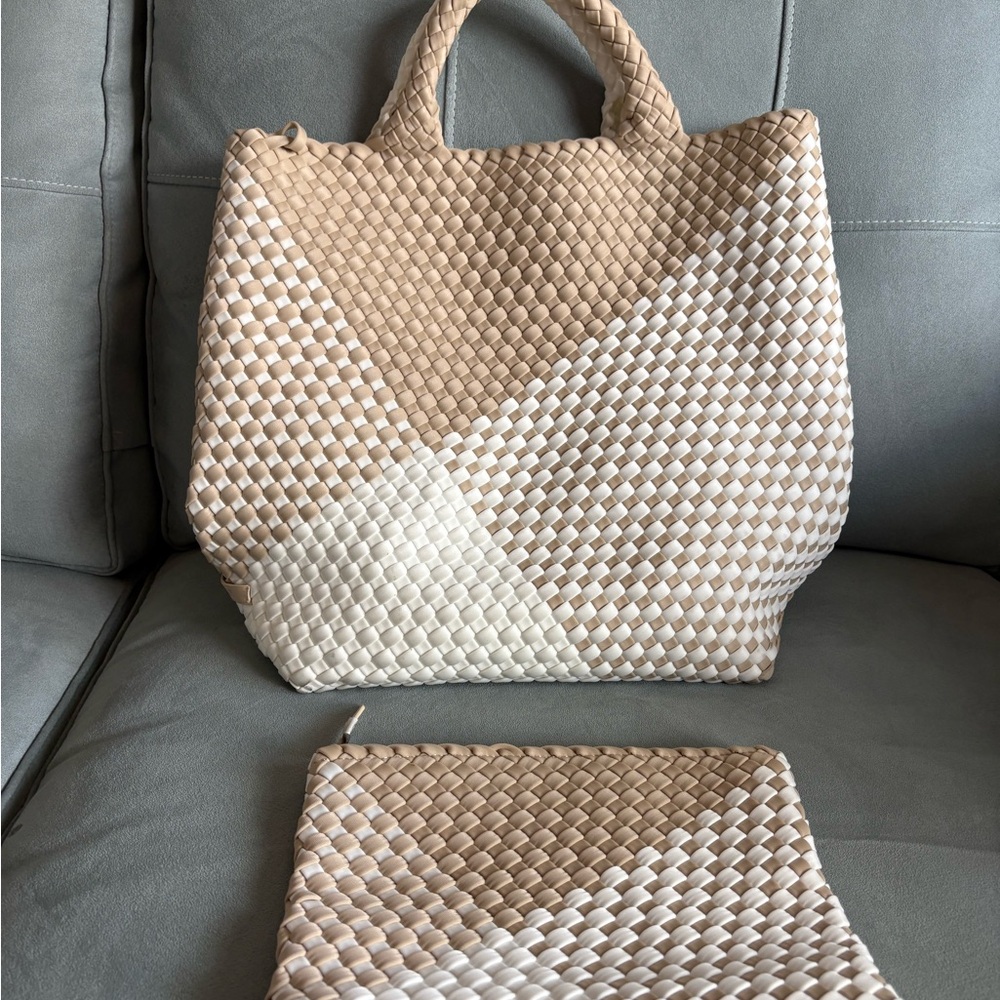 Naghedi Woven Tan and Cream Tote Bag